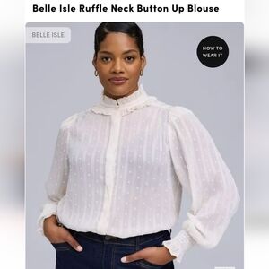 Torrid Women's Ruffle Neck Button-Up Blouse in Ivory, Size 00 16